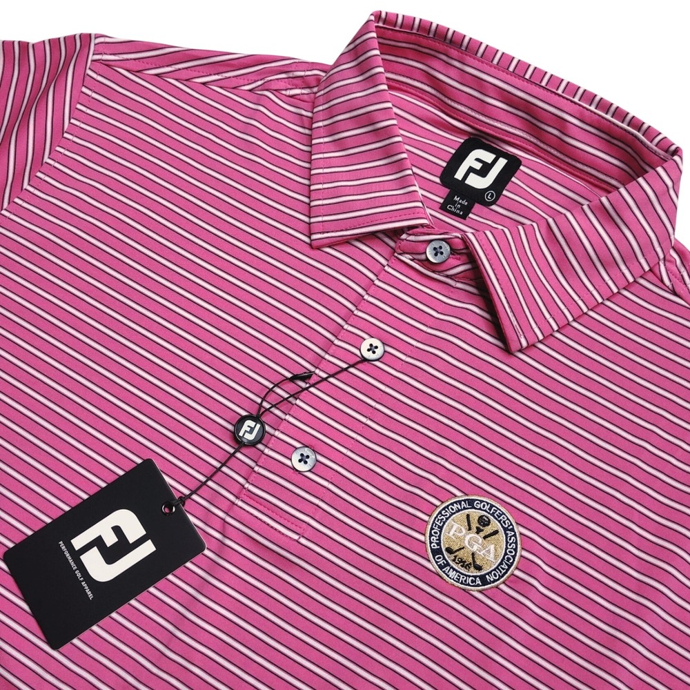 FootJoy Polo Shirt Mens Large Pink NWT PGA Pinstripe Stretch Lisle Short Sleeve